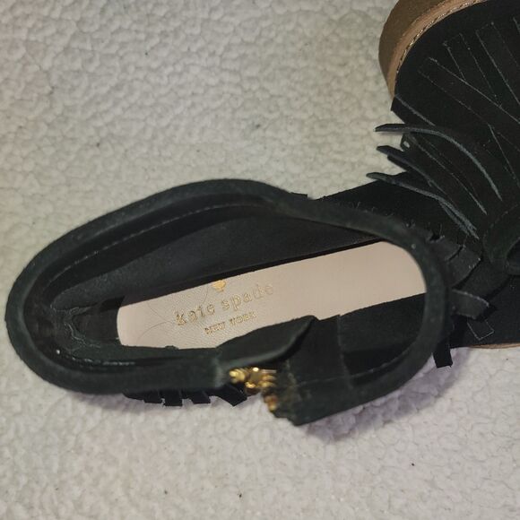 Kate Spade Women's Size 7.5M Round Toe Fringe Ankle Gold Side Zip Boots Black - Picture 9 of 12